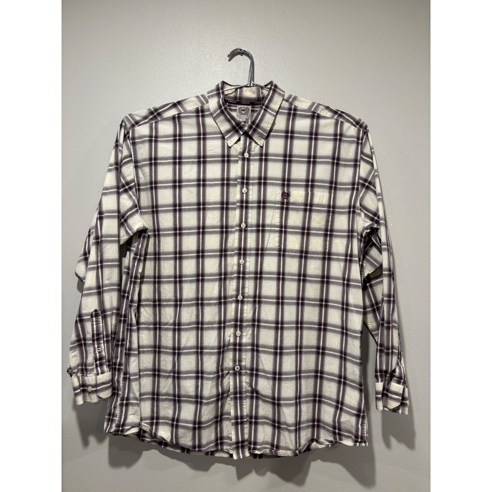 Cinch Mens XXL Long Sleeve Plaid Button Down Western Shirt Cream Burgundy Grey
